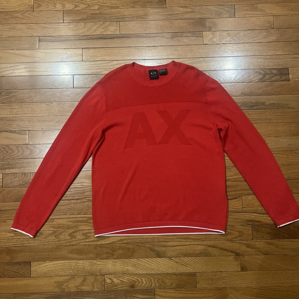 Armani Exchange AX Sweater Mens L Red Logo Crewneck Cotton Knit